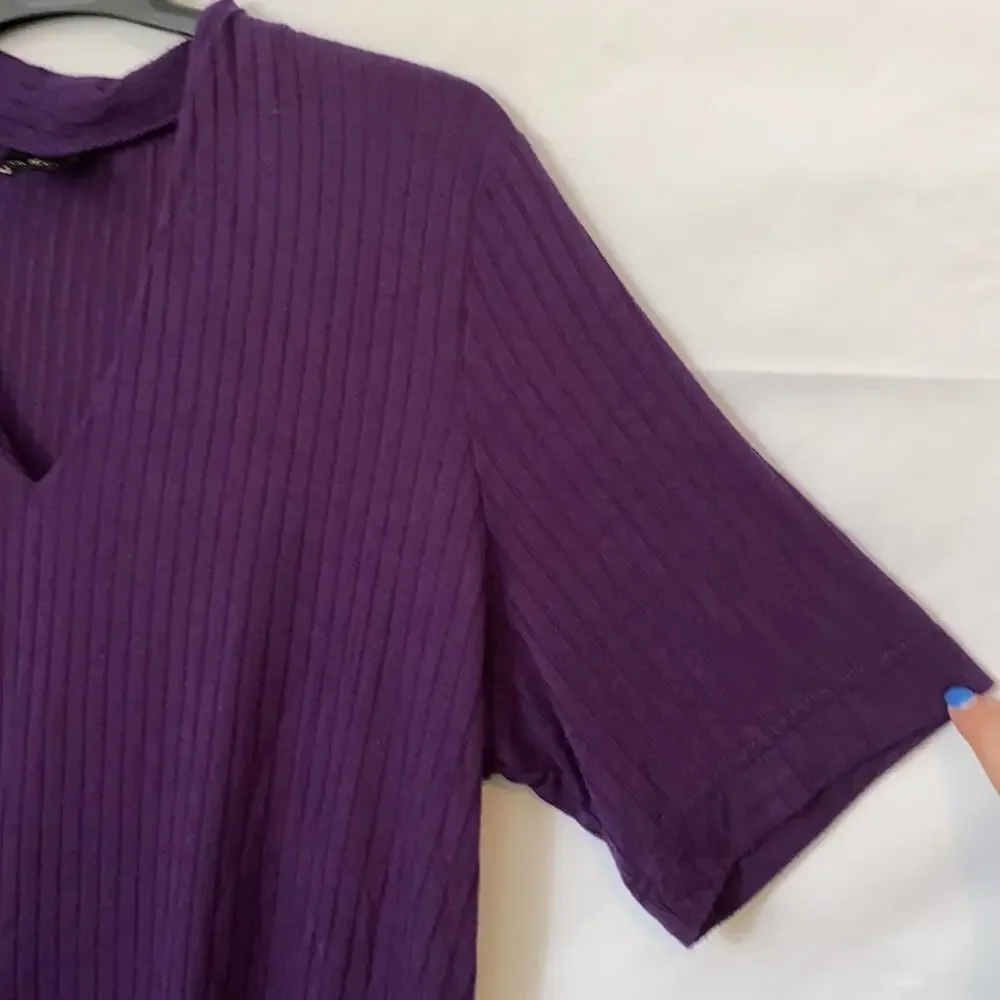 Worthington Purple Ribbed Style V-Neck Blouse - Picture 3 of 10